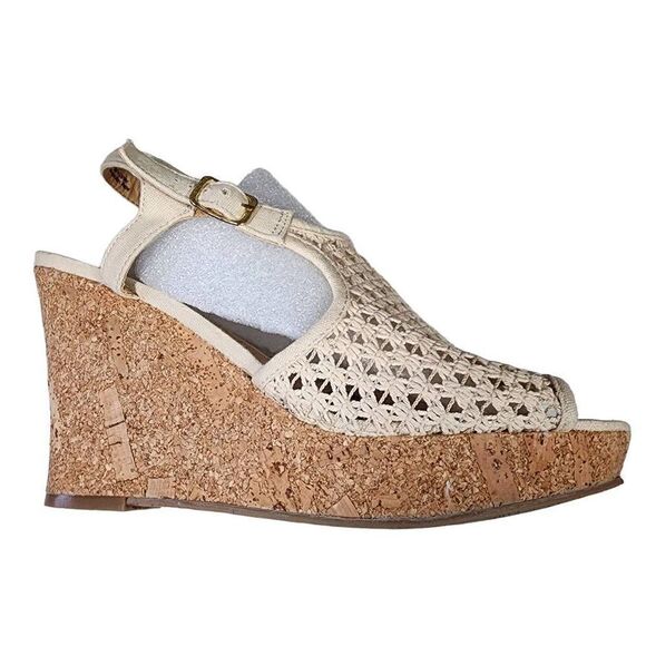 Fergie Fergalicious Women's Sand Crochet Ankle Strap Wedge Sandals Size 10 - Picture 1 of 13